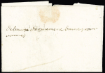 Guéméné : lettre "P" couronné de Paris pour Vannes avec au verso très rare marque manuscrite "Déboursé de Guéméné bonne pour Vannes" (L n°1 - vers 1771). TB