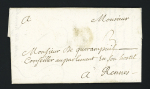 Josselin : lettre de 1735 avec taxe 3 sols manuscrite pour Rennes, ind 15. TB