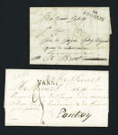 2 lettres : MP "54 Josselin" adressée à un Sans-Culotte à Brest (ind 15 - An 3) et MP "Deb 54 Josselin" (1822 - ind 21). Ensemble rare et TB