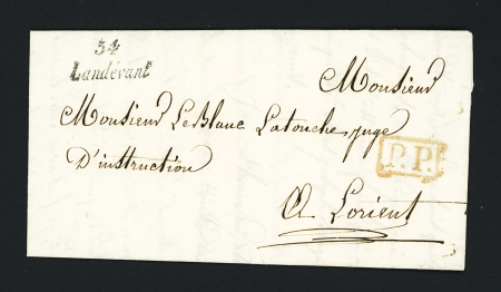 Cursive "54 Landévant" + "PP" encadré rouge (1848), ind 17. TB