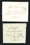 4 lettres : MP "P 54 P Musillac" (1813 - ind 15), MP "54 Musillac" (37 x 11 mm - 1829 - ind 12), "54 Musillac" (1818 - "MU" décalé en hauteur) et n°60 OBL T16 "Muzillac (54)" (1876) répété à côté sur une petite 