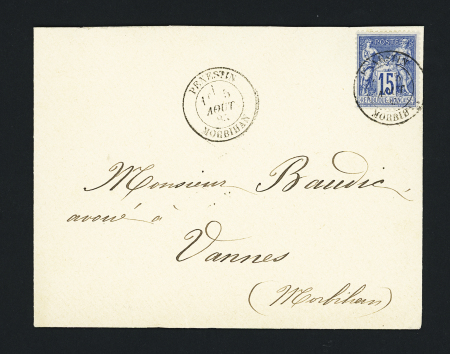 Pénestin : n°90 OBL CAD T18 "Pénestin Morbihan" (1885) répété à côté sur lettre. TB