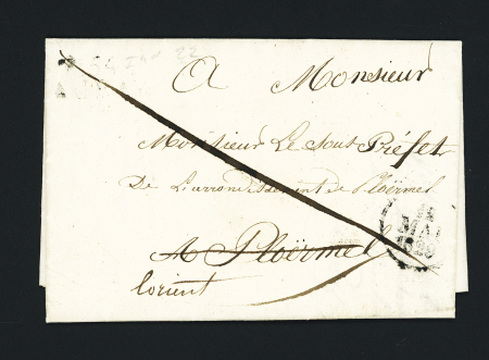 MP "DEB 54 Ploermel" (1829) avec dateur A, ind 22. TB