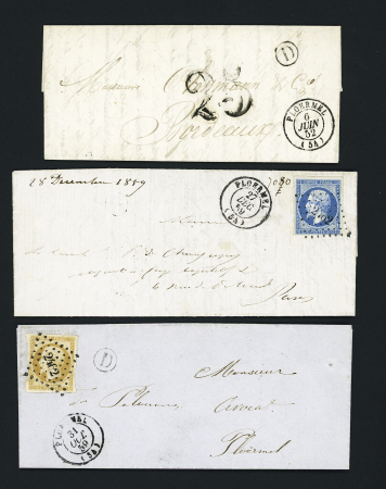 5 lettres avec boites rurales dépendant de Ploermel : D (La Chapelle) - D (St André 1859) - G (Royal Val 1859), F (Camponiac 1859) - F (Mohon 1864). TB