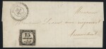 Timbre-taxe n°3, 15c noir, OBL T15 Hennebont (1864) + T22 "Plouay (54)" sur lettre. TB