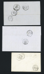 3 lettres avec GC 2899 + CAD T15 (1866) + boite rurale B, CAD T22 (1863) et CAD T17 (1873). TB