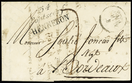Double cursive "54 Pontscorf Hennebon" + dateur A (1828), ind 19. Rare et TB