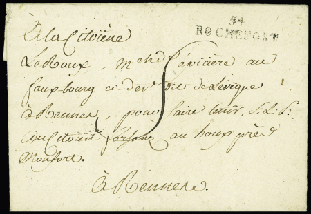 Rochefort : Petite MP "54 Rochefort" (34 x 8mm - 1794), bonne frappe ce qui est très peu courant pour cette marque rare. TB