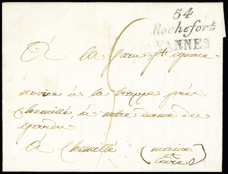 Cursive "54 Rochefort Vannes" (1821), ind 19. TB