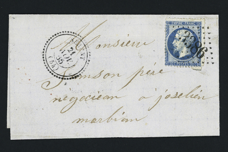 Sérent : n°22, pli d'archive, OBL GC 3386 + T22 "Sérent (54)" (1865) sur lettre, ind 17. TB