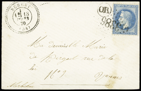 N°29 OBL GC 3386 + T24 "Sérent (54)" (1870) sur lettre avec "OR", ind 20. Jolie pièce rare.