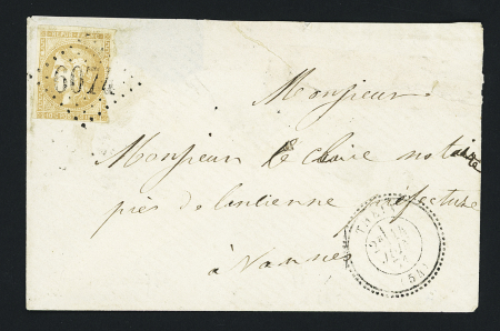 Theix : n°43, touché, OBL GC 6074 + T24 "Theix (54)" (1871) sur lettre, ind 20. Rare et TB