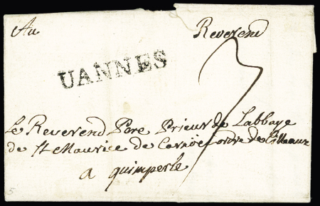 MP "Uannes" (1758 - 34 x 5mm - L n°5), ind 17. Jolie pièce
