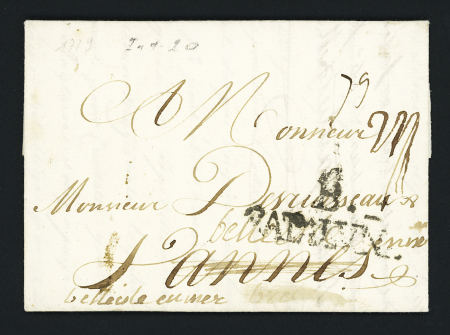 MP manuscrite "DEB de Vannes" (1779 - L n°14). Rare et TB