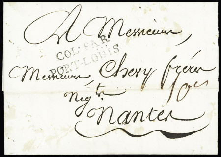 MP d'entrée "Col par Port-Louis" sur lettre de Port au prince (1776), ind 20. TB