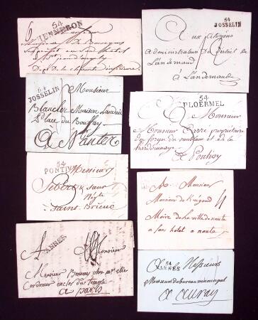 Lot et collection : 20 marques postales du Morbihan : Auray, Hennebont, Josselin, etc, TB, cote 1035€