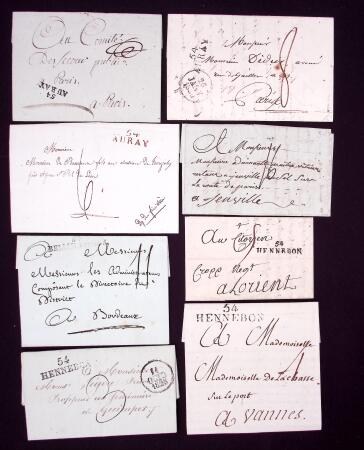 Lot de 34 plis avec timbres à date type 12 à 15 du Morbihan. TB, cote 920€