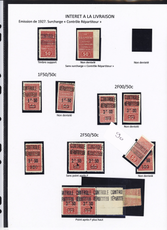 INTERET A LA LIVRAISON N°23 à 26, Ensemble de 14 timbres avec : N°23, N.D., N.D. sans surch. « C des R », 24 et 25.N.D., 26, sans point après F, point après F plus haut, recto verso N.D.