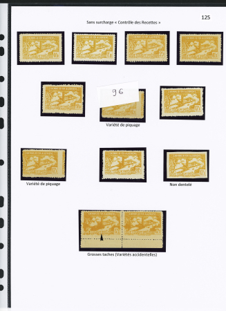 N°111 à 118 Ensemble de 12 timbres sans surch. « C des R » dont 2 variétés de piquage, grosse tache jaune sur la gare