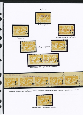 N°190 Ensemble de 12 timbres avec surch. déplacée, décalage des chiffres, sans surch. « C des R »