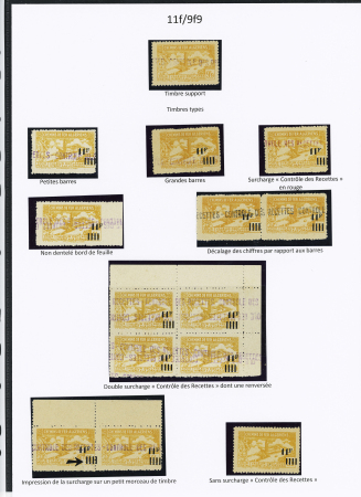 N°193 Ensemble de 13 timbres dont un sans surch. « C des R », 1 N.D. bord de feuille Bloc de 4 avec double surch. « C des R » dont une renversée et une paire dont 1 timbre avec impression de la surcharge des barres