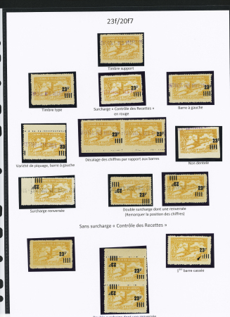 N°196 Ensemble de 14 timbres dont 4 sans surch. « C des R », variétés de surch., N.D.,surch. 23 renversée, 2 double surch. dont une renversée