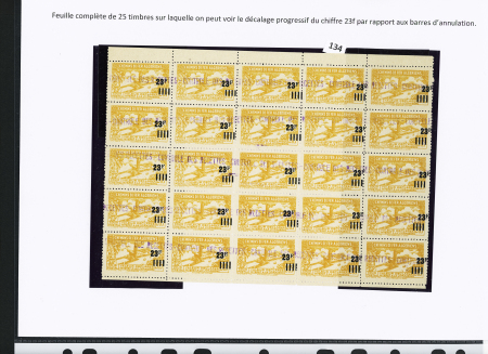 N°196 1 feuille de 25 timbres avec décalage des surcharges