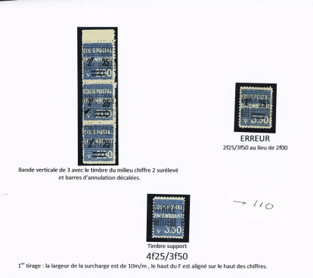 N°42/42A Ensemble sur 2 pages de 20 timbres dont N° 42 avec 2 surélevé, 42A 2 surélevétenant à normal, 2 surélevé avec 3 barres tenant à normal, 2 blocs de 4 avec surch. décalées ou non décalées, erreur 2f