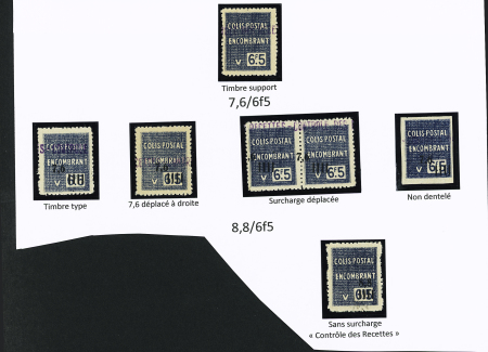 N°145/146 Ensemble de 7 timbres dont 7,6/6f5 surch. déplacée, N.D., 8,8 sans surch. "C"
