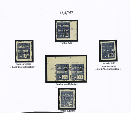 N°147/148 Ensemble sur 2 pages avec 13,4 sans surch. « C. des R. », N.D., paire avec surcharges déplacées