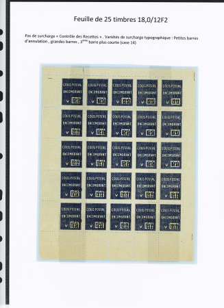 N°150 Feuille de 25 timbres, variétés de barres, mais sans surch. « C des R »