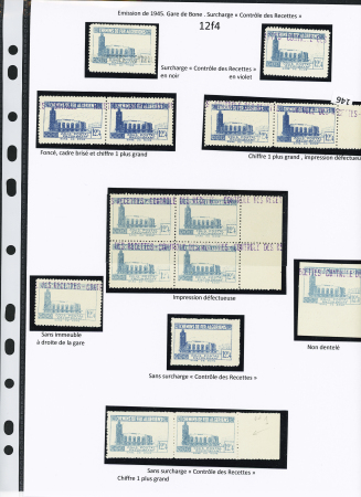 N°159 Ensemble de 15 timbres avec notamment chiffre 1 plus grand, impression défectueuse, sans immeuble à droite de la gare, sans surch. "C des R" N.D.