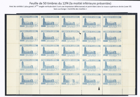 N°159 1 feuille de 50 timbres sans surch. « C des R » avec les variétés