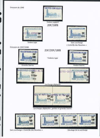 N°165/185 Ensemble de 12 timbres dont 5 timbres sans surch. « C des R », variétés de barres, surch. déplacées