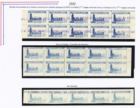 N°161 5 bandes horizontales de 5 timbres dont 1 N.D. avec les variétés classiques