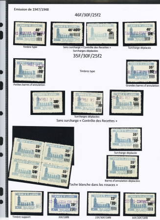 N°188/187 Ensemble de 18 timbres dont 7 sans surch. « C des R », 6 surch. déplacées, 3 taches blanches, 2 F biseauté, etc…