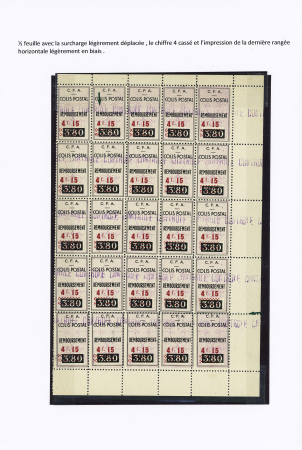 N°77a 1/2  feuille avec surcharge légèrement déplacée, chiffre 4 cassé et l'impression de la dernière rangée horizontale légèrement en biais