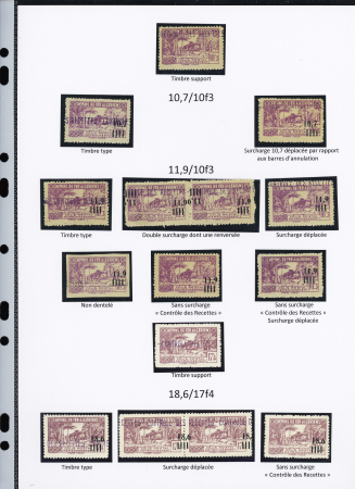 N°140/141/144 Ensemble de 13 timbres dont surch. déplacée, double surch. dont 1 renversée sans surch. « C des R », N.D.