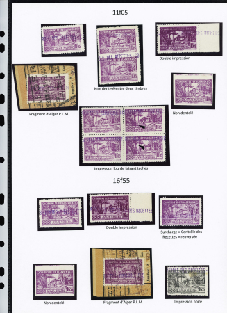 N°93/94/94A Ensemble de 14 timbres et 2 fragments awec : N.D. entre 2 timbres, 2 double impression, 2 N.D., taches, surch. « C des R » renversée, 16,55 NOIR 