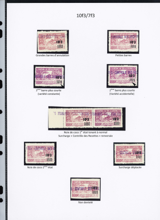 N°172 Ensemble de 9 timbres avec  noix de coco 1er et 2ème état, surch. Déplacée, variétés
