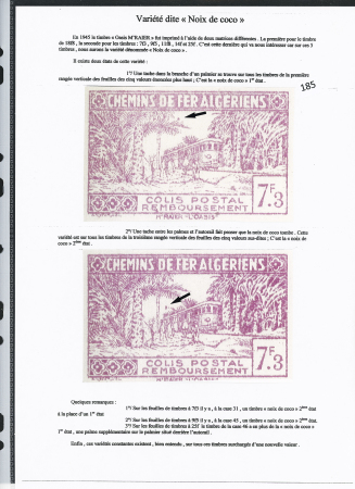 N°153/154 Bloc de 25 timbres N’ 153 sans surch. « C des R » avec noix de coco Ie 1er et 2ème état, noix de coco 2e"* état à la place d'un 1er état ( case 31) N° 154 dans bloc de 10, noix de coco 1er et 2eme é