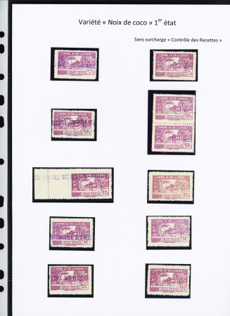 N°153 à 158 sauf 157 : variété noix de coco 1®' état, 5 timbres + 5 timbres sans surch. « C des R »