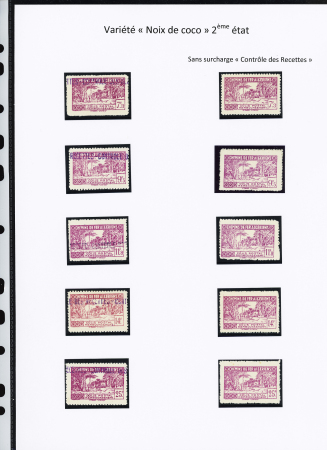 N°153 à 158 sauf 157 : variété noix de coco 2ème état, 5 timbres + 5 timbres sans surch. « C des R »