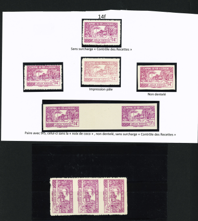 N°156 Ensemble de 6 timbres dont sans surch. « C des R », N.D., paire sans surch. « C des R » avec 9,5, celui-ci sans noix de coco