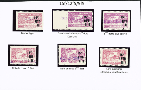 N°198 6 timbres dont  noix de coco1er et 2éme état, sans  noix de coco (case 16) sans surch. « cdr »