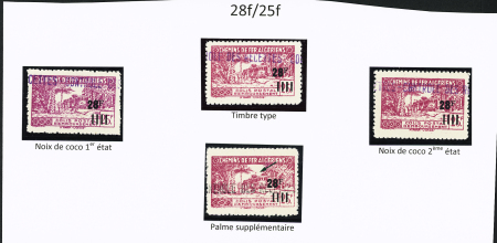 N°182 4 timbres dont noix de coco 1er et 2eme état, palme supp.