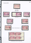 N°163 Ensemble sur 2 pages de 19 timbres dont surch. « C des R » renversée, chiffre 8 cassé donnant 3, surcharges déplacées, à cheval, double surch., N.D. surch. déplacée, N.D. double surch. dont une renversée