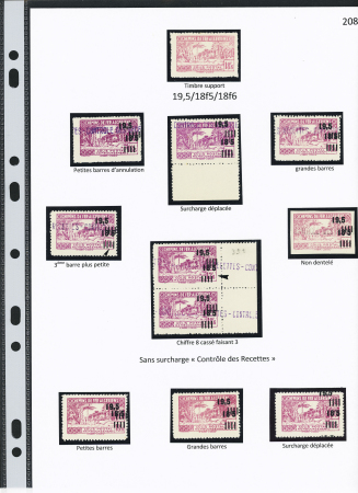 N°179 Ensemble de 10 timbres dont 3 sans surch . « C des R », N.D., chiffre 8 cassé donnant 3, surch. déplacée