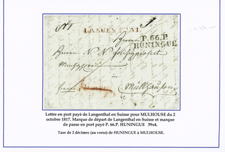 MP "P66P HUNINGUE" sur lettre de Lucerne 1820 avec