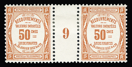 N°47 50c rouge en paire millésime 9, neuf **, TB